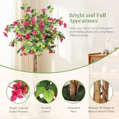 Product: Bougainvillea Artificial Tree, Faux Floor Plant with Pot, 4ft Tall Fake Tropical Tree for Indoor Outdoor Decor
