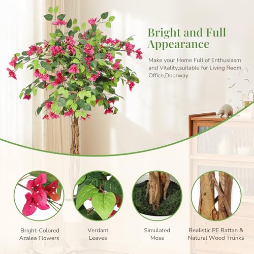 Product: Bougainvillea Artificial Tree, Faux Floor Plant with Pot, 4ft Tall Fake Tropical Tree for Indoor Outdoor Decor