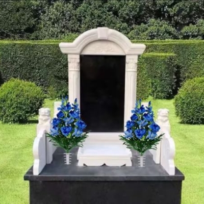Product: Jucgghk Vivid and Realistic Floral Art Blue Gladiolus, Roses, and Lilies Cemetery Arrangement，Summer Blue Flowers for Grave Tombstone Decorations(NO VASE)