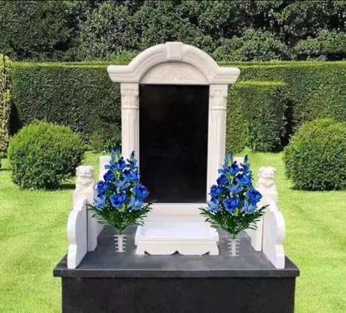 Product: Jucgghk Vivid and Realistic Floral Art Blue Gladiolus, Roses, and Lilies Cemetery Arrangement，Summer Blue Flowers for Grave Tombstone Decorations(NO VASE)