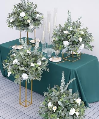 Silky Flower Store Artificial White Green Flower Ball Centerpieces, Wedding Reception Aisle Decor, 23.6in, 2pcs 13 13 Product: Angela flower 2pcs Big 23inch Artificial White & Green Centerpieces Decor for Tables, Floral Arrangement Bouquet for Wedding Reception Aisle Ceremony Party Flowers Balls (Without Stand)