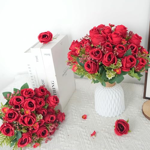 Product: MHMJON 20 Bunches Fake Red Roses 10 Bundles Peonies Artificial Flowers, Pink Silk Peony Flower Bulk Bridesmaid Bouquet for Indoor Home Decor Bedroom Kitchen Office Wedding Party Table Centerpieces