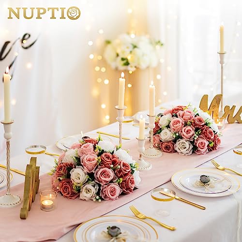 Product: NUPTIO Large Flower Balls for Centerpieces - 2 Pcs 13.8in Diameter Dusty Rose & White Artificial Flower Ball Arrangement Bouquet Wedding Centerpieces for Tables - Fake Rose Flowers for Weddings Decor