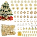 Product: Christmas Tree Ornaments Set, Assorted Big Bling-Bling Hanging Decorations Bulk w/Plastic Glitter Snowflakes, Artificial Poinsettia Flower, Berry Stems for Holiday Indoor Home Wedding Party Decor