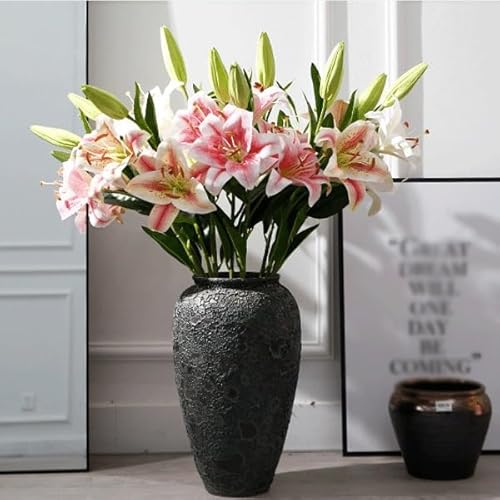 Silky Flower Store Artificial Tactile Lily Arrangement, 3 Head Simulated Flowers, Wedding Home Decor, Potted Faux Floral Display, 32.5cm 3 3 Product: DUYHBAWRS Simulated Flowers with 3 Heads of Tactile Lilies, Wedding Home Decoration, Simulated Potted Flowers(D)