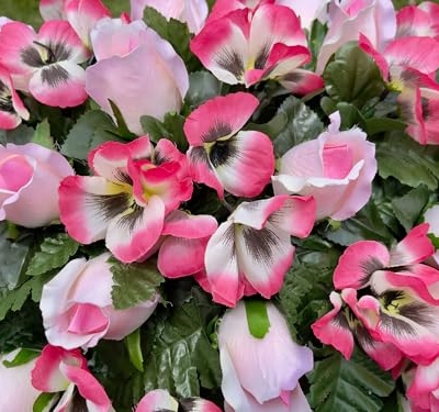 Product: Jucgghk Vivid and Realistic Floral Art 30" Pink Cemetery Saddle, Autumn Cemetery Saddle, Fall Headstone Saddle Flowers for Outdoor Grave Decorations