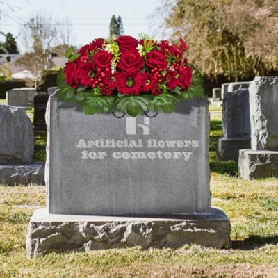 Product: HENOMO Velvet Cemetery Flower Saddle for Grave Decorations,Headstone Flower Saddle-Red Rose Mum and Berry-Non-Bleed Colors