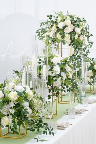 Silky Flower Store White Green Hanging Flower Vine Wedding Centerpiece, Artificial Floral Arrangement Bouquet, 19inch 4 4 Product: Angela flower 2pcs 19inch White & Green Hanging Plants Vine Wedding Table Centerpieces Decorations, Floral Arrangement Bouquet for Reception Aisle Ceremony Party Flowers Balls (Without Stand)