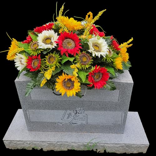 Product: Red Cream Large Sunflower Headstone Saddle, Yellow Sunflowers Grave Flowers for Funeral or Memorial Decoration Garland for Table Centerpiece Holiday Party Weddi