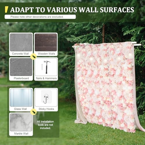 Product: 12-Piece Artificial Flower Wall Panels, 3D Silk Dahlias, Roses & Hydrangeas, 24x16 Inch Floral Wall Backdrop, Wedding, Party, Home, Photo Background, Fall Decor, Wall Flowers, Rose Wall Decor, Pink