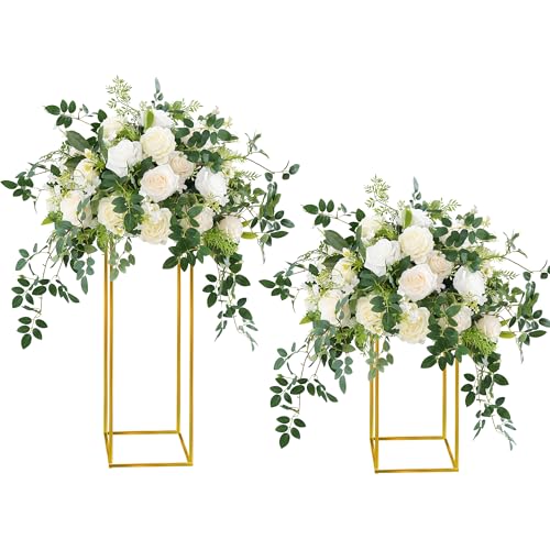Angela flower 2pcs 19inch White & Green Hanging Plants Vine Wedding Table Centerpieces Decorations, Floral Arrangement Bouquet for Reception Aisle Ceremony Party Flowers Balls (Without Stand) - Artificial Flower Arrangements Product: Angela flower 2pcs 19inch White & Green Hanging Plants Vine Wedding Table Centerpieces Decorations, Floral Arrangement Bouquet for Reception Aisle Ceremony Party Flowers Balls (Without Stand)