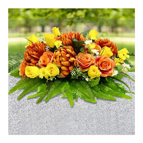 GRPFS Headstone Flower Saddles for Graves Red Yellow Rose Silk Cemetery Flower Outdoor Memorial Flowers for Gravesite Gravestone Tombstone Decorations - Artificial Flower Arrangements Product: GRPFS Headstone Flower Saddles for Graves Red Yellow Rose Silk Cemetery Flower Outdoor Memorial Flowers for Gravesite Gravestone Tombstone Decorations