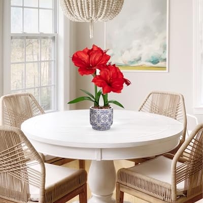Product: Briful 2 Pack Red Amaryllis Artificial Flower Bundle for Home Office Room Table Vase Arrangement Centerpiece