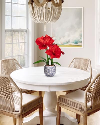 Product: Briful 2 Pack Red Amaryllis Artificial Flower Bundle for Home Office Room Table Vase Arrangement Centerpiece