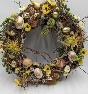 Product: Gold Easter Wreath,Eggs Rabbit Pansy Berries Branches for Door Home Decoration Garland for Table Centerpiece Holiday Party Weddi