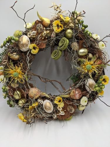 Product: Gold Easter Wreath,Eggs Rabbit Pansy Berries Branches for Door Home Decoration Garland for Table Centerpiece Holiday Party Weddi