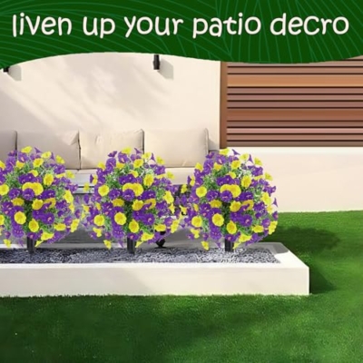 Product: 22.8" Set of 2 Fall artificial Boxwood topiary Ball tree for outdoors with Spike,UV Resistant Faux Shrubs Outdoor with morning glory flowers,Faux Plants Bushes for Garden Porch Yard Patio Decor YP