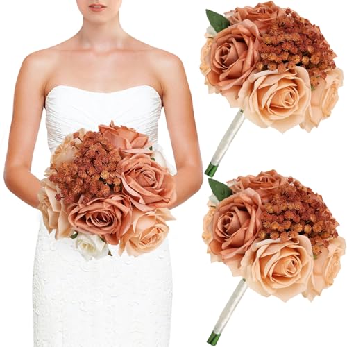 Product: DIYDOFUN Set of 2 Wedding Bridesmaid Bouquets & 6pcs Artificial Fall Flower Table Centerpieces