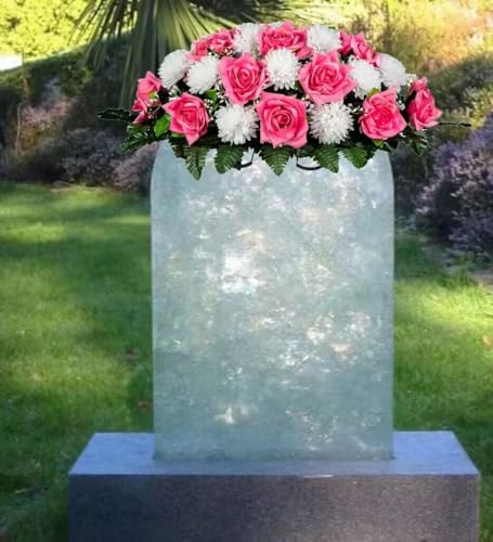 Silky Flower Store Cemetery Saddle Floral Grave Arrangement Pink Open Rose White Mum, Artificial Memorial Tombstone Flowers, 30x21x10in 5 5 Product: Jucgghk Vivid and Realistic Floral Art Beauty Pink Open Rose and White Mum Cemetery Saddle,Mothers Day Headstone Saddle,Cemetery Flower Arrangement for Grave