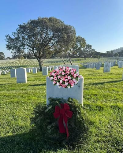 Product: Jucgghk Vivid and Realistic Floral Art 30" Pink Cemetery Saddle, Autumn Cemetery Saddle, Fall Headstone Saddle Flowers for Outdoor Grave Decorations