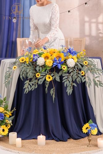 Product: TINGE TIME Artificial Sweetheart Flower Swag with Tablecloth and Table Runner, Pack of 3 Floral Arrangement for Wedding Sweetheart Table Centerpiece Decoration Valentine's Day (Sunflower&RoyalBlue)