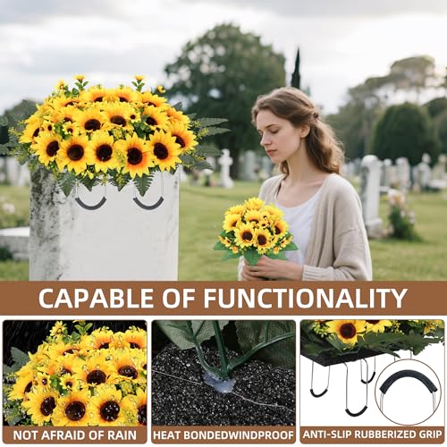 Silky Flower Store Artificial Cemetery Flowers for Grave, Yellow Sunflower Memorial Bouquets, Headstone Saddle Set 3PCS, 32.5cm 3 3 Product: Lodou 3Sets Artificial Cemetery Flowers for Grave,Headstone Flower Saddle Silk Sunflowers Grave Flowers Memorial Flowers Bouquets for Outdoor Gravesite Decoration (Yellow, 3PCS)