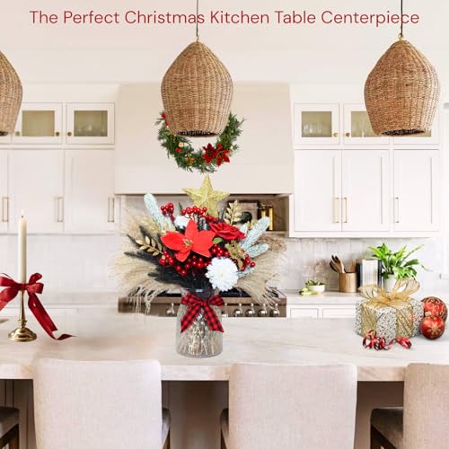 Artificial Flower Arrangements Christmas Centerpieces for Tables, Holiday Table Decor, 100pcs Christmas Floral Arrangements in Vase, Xmas Decorations for Coffee Kitchen Dining Table, Artificial Poinsettia Red Berry Pine Branches 2 2 Product: Christmas Centerpieces for Tables, Holiday Table Decor, 100pcs Christmas Floral Arrangements in Vase, Xmas Decorations for Coffee Kitchen Dining Table, Artificial Poinsettia Red Berry Pine Branches