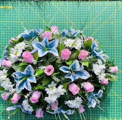 Product: Jucgghk Vivid and Realistic Floral Art Artificial Cemetery Flower Saddles, Rose Headstone Flower Saddle Outdoor Grave Decorations,Cemetery Memorial Flowers for Grave Tombstone Decorations
