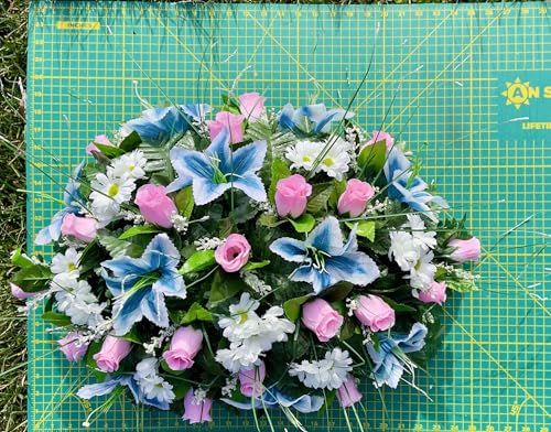 Product: Jucgghk Vivid and Realistic Floral Art Artificial Cemetery Flower Saddles, Rose Headstone Flower Saddle Outdoor Grave Decorations,Cemetery Memorial Flowers for Grave Tombstone Decorations