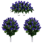 Product: Jucgghk Vivid and Realistic Floral Art Purple Rose Bud Cemetery Saddle and Flower Arrangement Set, 1 Saddle and 2 Bouquets for Grave Tombstone Decorations(NO VASE)