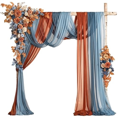 Product: Ling's Moment Fall Wedding Arch Flowers with Sheer Drapes Kit - Artificial Orange and Navy Blue Floral Arrangements for Ceremony Backdrop, Arbor Decor, 5-Piece Set (2 Flower Stems + 3 Hanging Drapes)