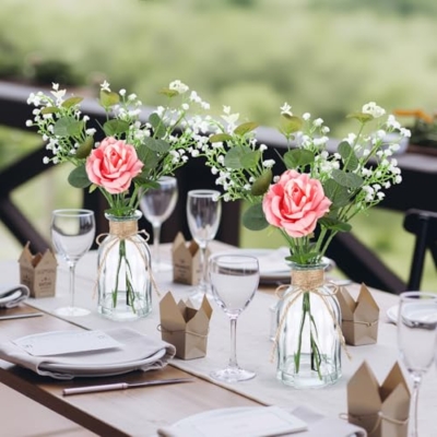 Product: Janinka 10 Set Mini Fake Plants and Artificial Flowers in Vase 10 Glass Vases Fake Silk Roses Eucalyptus Babys Breath Artificial Flowers for Centerpiece Table Decorations Wedding Office Home Decor