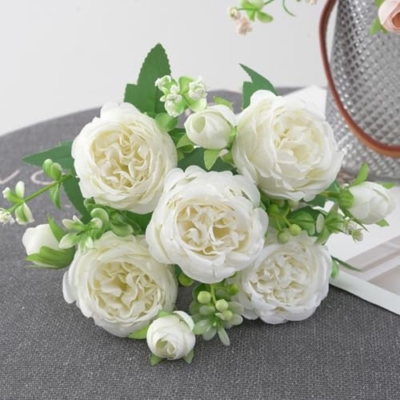 Product: huiyonglan 4 Bunches Peony Artificial Flowers, Artificial Peony Silk Flowers, Fake Flower, White Flower Silk Peonies Bouquets for Wedding Party Table Centerpieces Floral Arrangement Home Decor