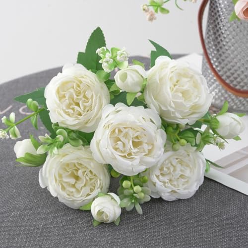 Product: huiyonglan 4 Bunches Peony Artificial Flowers, Artificial Peony Silk Flowers, Fake Flower, White Flower Silk Peonies Bouquets for Wedding Party Table Centerpieces Floral Arrangement Home Decor