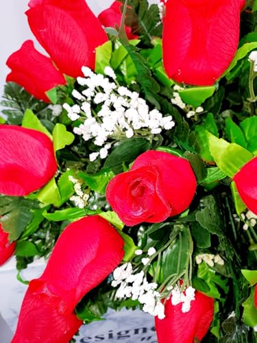 Product: Jucgghk Vivid and Realistic Floral Art 32" Red Rose Grave Flowers,Realistic Vibrant Flowers, Outdoor Grave Decorations for Headstone