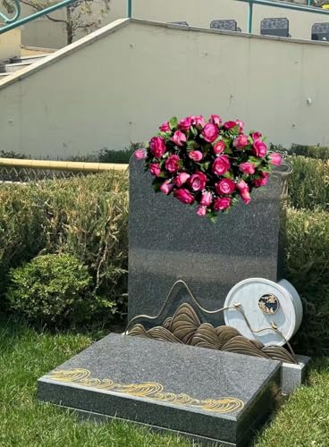 Product: Jucgghk Vivid and Realistic Floral Art 30" Hot Pink Roses Cemetery Saddle, Elegant Memorial Day Saddle for Headstone