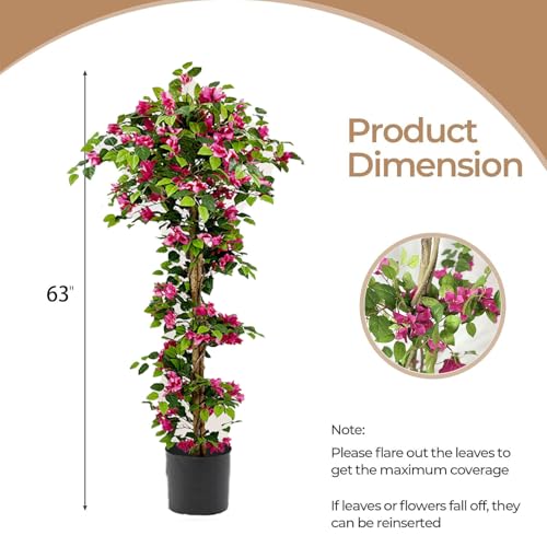 Product: 63" /5.2FT Bougainvillea Artificial with Planter, Faux Silk Flower Plant in Pot with 577 Flowers, 299 Leaves, Indoor Outdoor Artificial Bougainvillea for Home, Office and Garden Decor,B