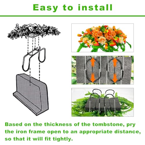 Product: FLOWERIA Artificial Cemetery Flowers - Outdoor Grave Saddle for Headstone Decorations with Orange Roses Tulips