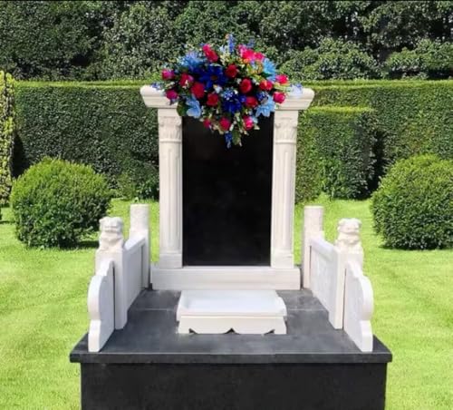 Product: Jucgghk Vivid and Realistic Floral Art Pink and Blues Cemetery Headstone Flower Saddle,Artificial Rose Cemetery Memorial Flowers for Outdoor Tombstone Headstone Decorations