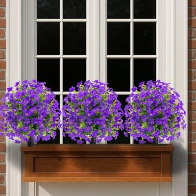 Product: 22.8" Set of 2 Fall Artificial Boxwood Topiary Ball Trees with Spikes,UV Resistant Fake Outdoor shrubs with Violet Flowers, Realistic Faux Plants Bushes for Garden Porch Yard Patio Decor(Purple)