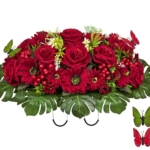 Product: HENOMO Velvet Cemetery Flower Saddle for Grave Decorations,Headstone Flower Saddle-Red Rose Mum and Berry-Non-Bleed Colors