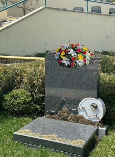 Product: Jucgghk Vivid and Realistic Floral Art Artificial Cemetery Flowers Saddle,White, Yellow and Red Single Headstone Cemetery Saddle for Outdoor Grave Decorations