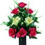 Product: Sympathy Silks Artificial Cemetery Flowers - Realistic - Outdoor Grave Decorations - Non-Bleed Colors, and Easy Fit - Cream Pink Amaryllis & Fuchsia Rose Bouquet
