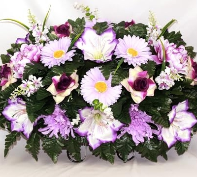 Product: Hshan Beautiful Cemetery Saddle Arrangements, Elegant Artificial Cemetery Flowers for Headstone Graves Memorial Day Tombstone