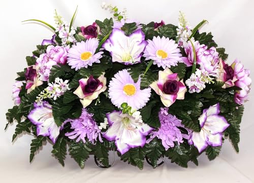 Product: Hshan Beautiful Cemetery Saddle Arrangements, Elegant Artificial Cemetery Flowers for Headstone Graves Memorial Day Tombstone