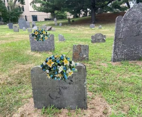Product: Jucgghk Vivid and Realistic Floral Art 24" Artificial Cemetery Flowers Saddle,Cemetery Grave Decoration Headstone Flower for Outdoor Grave Decorations (Yellow Blue)