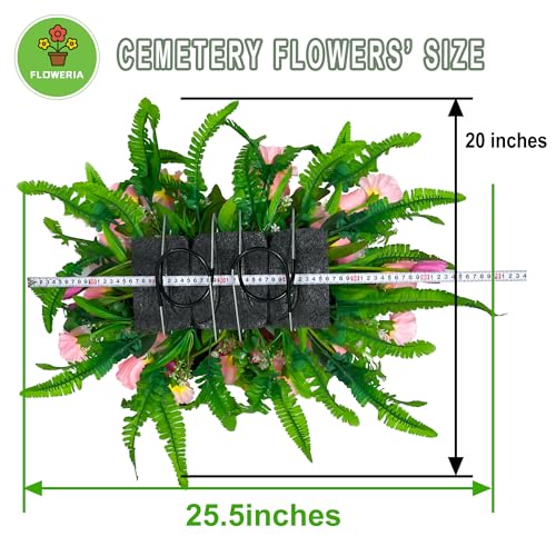 Product: FLOWERIA Artificial Cemetery Flowers - Outdoor Grave Saddle for Headstone Decorations with Orange Roses Tulips