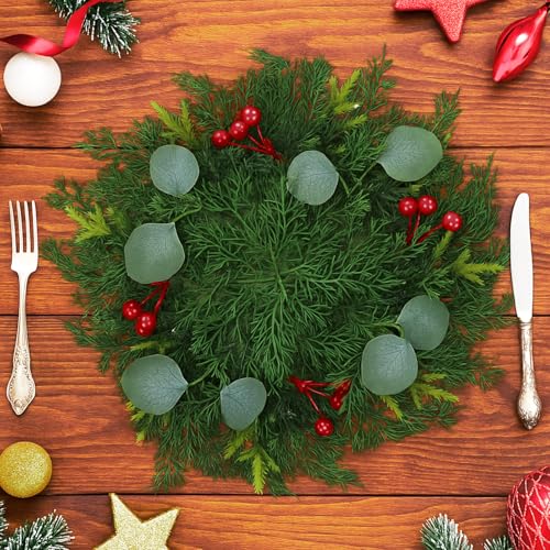 Product: Gandeer 6 Pcs Artificial Christmas Pine Needle Placemats Xmas Poinsettia with Pine Cones Place Mats Round Imitation Greenery Table mats to to Non-Slip Heat Protection for Party (Trebdy)
