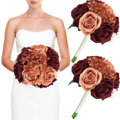 Product: DIYDOFUN Set of 2 Wedding Bridesmaid Bouquets & 6pcs Artificial Fall Flower Table Centerpieces