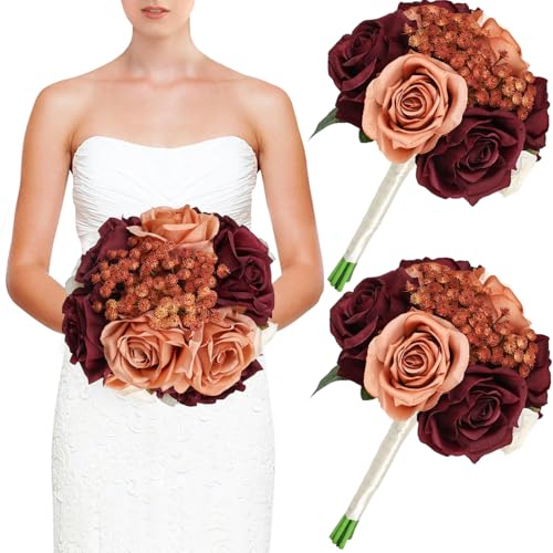 Product: DIYDOFUN Set of 2 Wedding Bridesmaid Bouquets & 6pcs Artificial Fall Flower Table Centerpieces